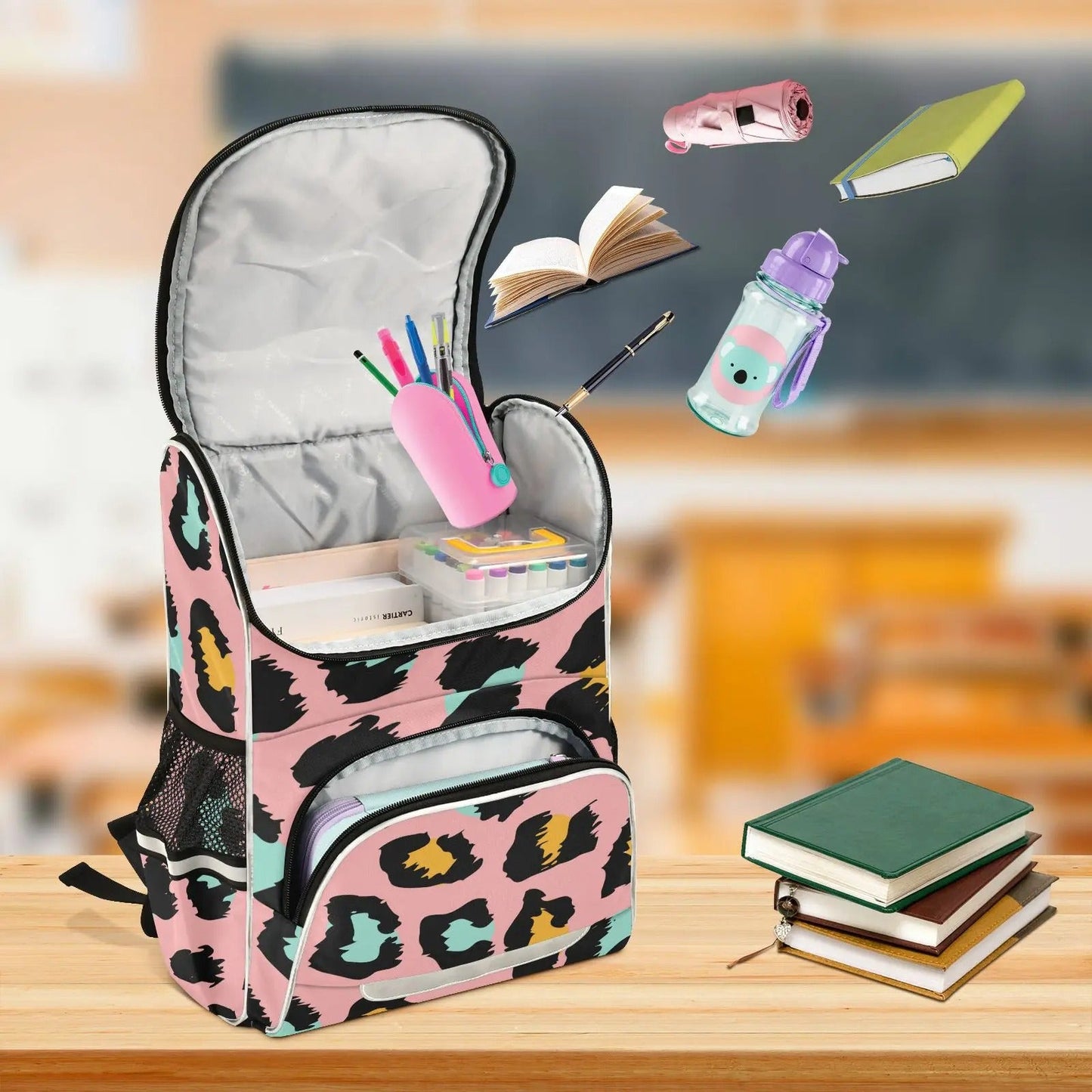 Cartable Japonais Rose Effet Léopard